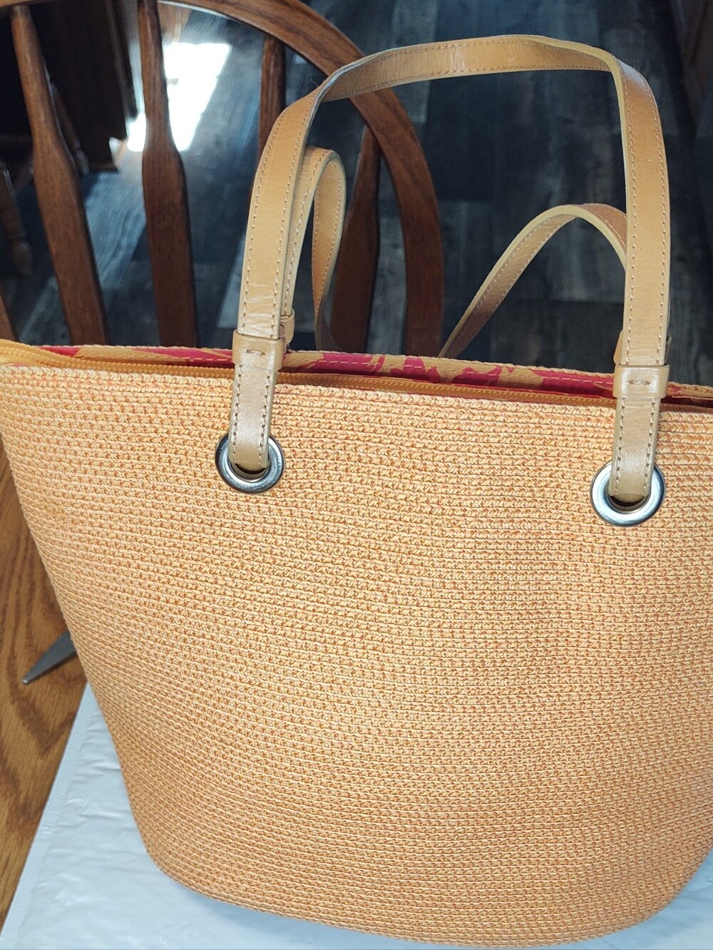 Talbots Woven Straw Tote Bag in a light Coral color. EUC. perfect for fall.